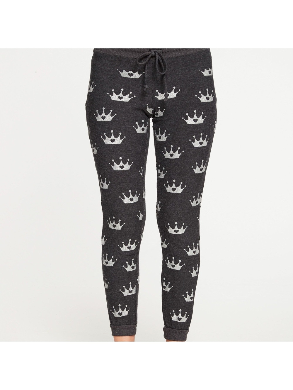 Chaser Black Medium Lounge Jogger Pants with White Crown Print